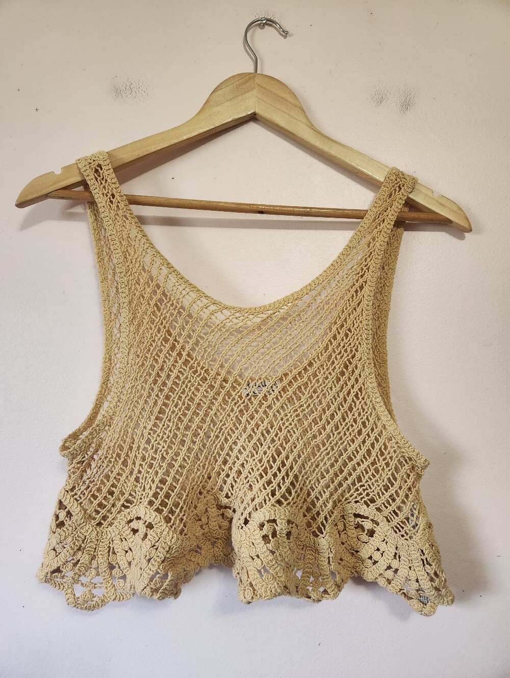 Intimately Free People Tan Crochet Open-Knit Boho Crop Top Size XS/S EUC